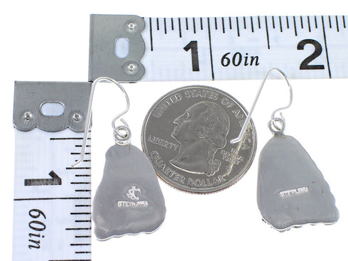 Authentic Sterling Silver Magenta Turquoise Flower Hook Dangle Earrings RX67300