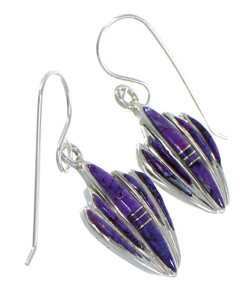 Sterling Silver Southwest Magenta Turquoise Hook Dangle Earrings RX67312