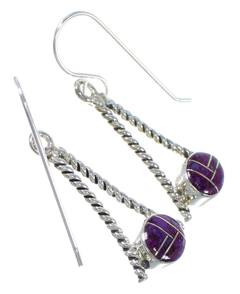 Magenta Turquoise Authentic Sterling Silver Southwest Hook Dangle Earrings RX67364