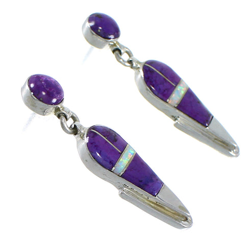 Magenta Turquoise And Opal Sterling Silver Southwestern Post Dangle Earrings WX70831