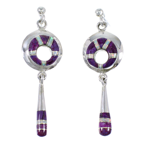 Sterling Silver Magenta Turquoise And Opal Post Dangle Earrings WX70838