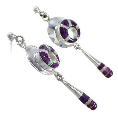 Sterling Silver Magenta Turquoise And Opal Post Dangle Earrings WX70838