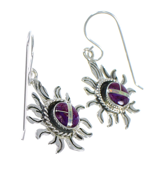 Magenta Turquoise And Opal Sterling Silver Sun Hook Dangle Earrings WX70851