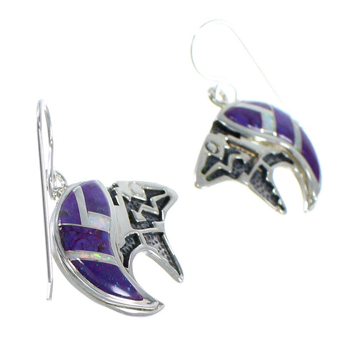 Magenta Turquoise And Opal Bear Arrow Sterling Silver Hook Dangle Earrings WX70854