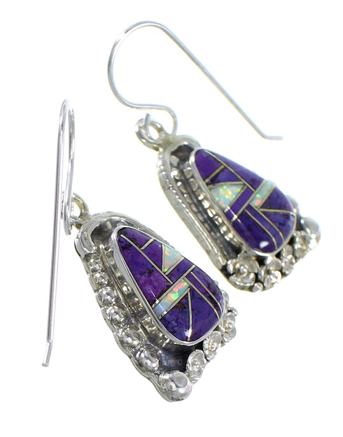 Magenta Turquoise And Opal Flower Sterling Silver Hook Dangle Earrings WX70865