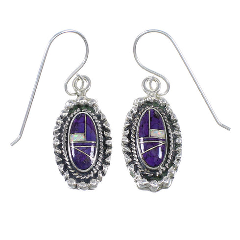 Magenta Turquoise And Opal Southwest Silver Hook Dangle Earrings WX70866