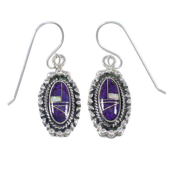 Magenta Turquoise And Opal Southwest Silver Hook Dangle Earrings WX70866