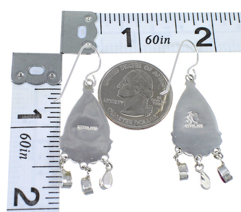 Southwest Magenta Turquoise And Opal Silver Hook Dangle Earrings WX70877