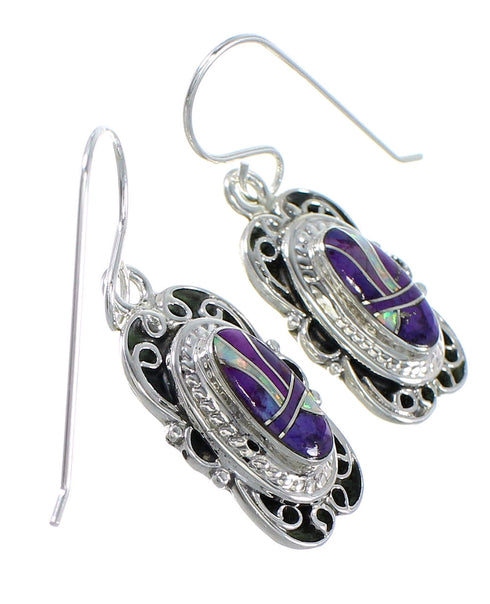 Southwest Silver Magenta Turquoise And Opal Hook Dangle Earrings WX70882