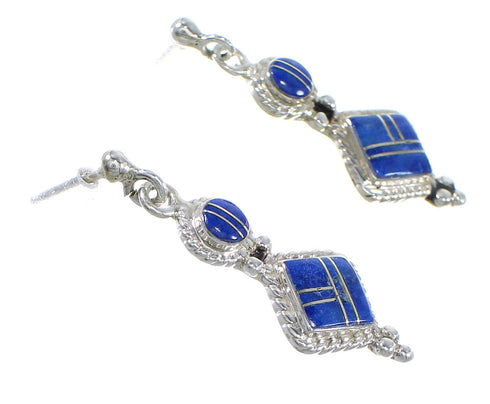 Lapis Inlay Genuine Sterling Silver Post Dangle Earrings RX70951