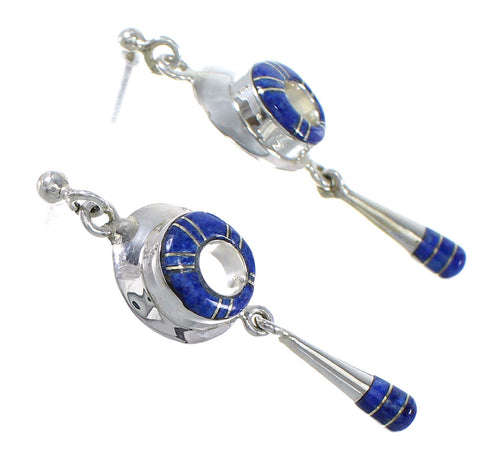 Southwest Sterling Silver And Lapis Inlay Post Dangle Earrings RX70955