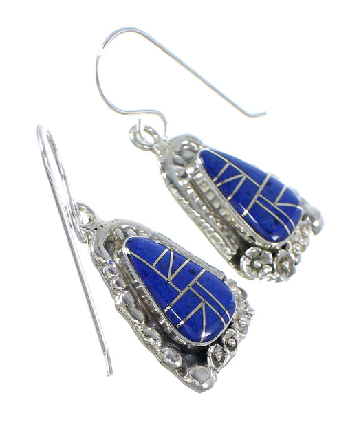 Lapis Inlay Authentic Sterling Silver Hook Dangle Earrings RX71099