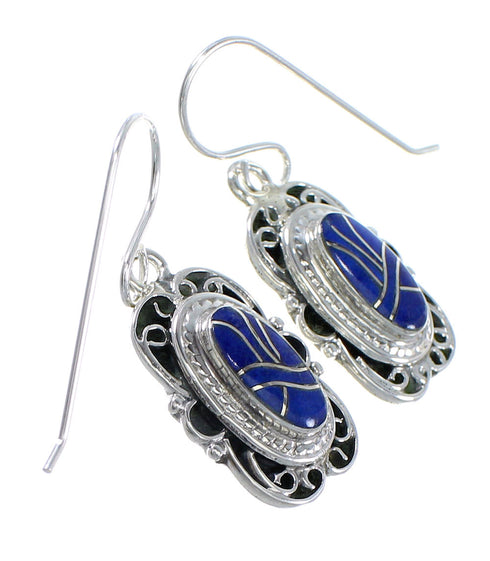 Southwest Lapis Inlay Sterling Silver Hook Dangle Earrings RX71118