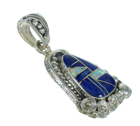 Lapis Opal And Sterling Silver Southwest Flower Pendant YX70334