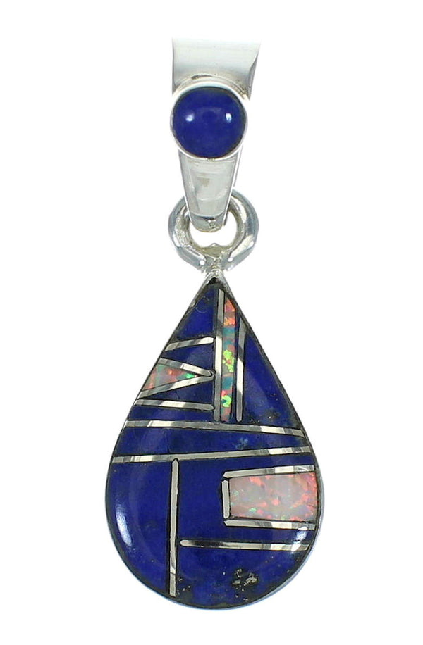 Sterling Silver Opal And Lapis Southwest Tear Drop Pendant YX70392