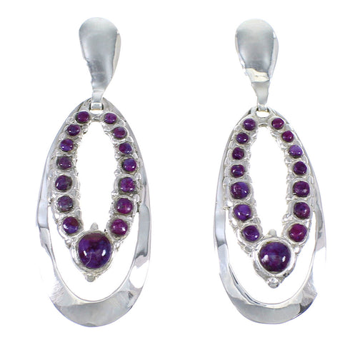 Magenta Turquoise And Sterling Silver Southwest Post Dangle Earrings WX67070