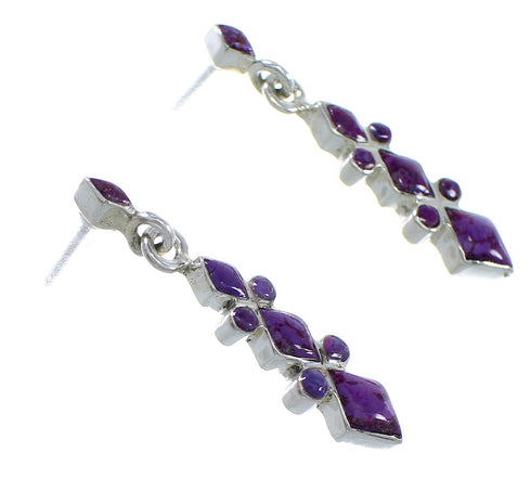 Southwest Magenta Turquoise And Sterling Silver Post Dangle Earrings WX67072