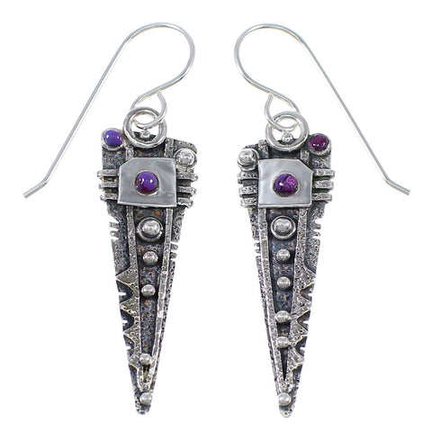 Magenta Turquoise And Sterling Silver Hook Dangle Earrings WX67106