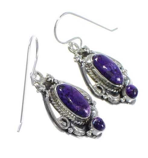 Magenta Turquoise And Sterling Silver Southwestern Hook Dangle Earrings WX67107