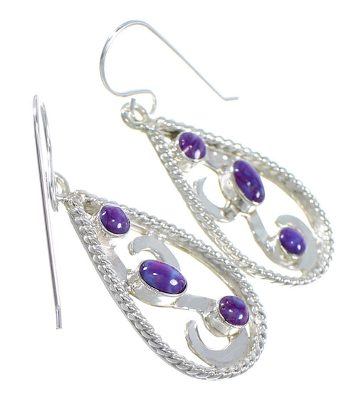 Southwestern Magenta Turquoise And Sterling Silver Hook Dangle Earrings WX67156