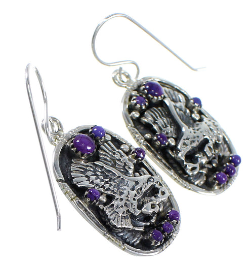 Southwest Eagle Magenta Turquoise And Sterling Silver Hook Dangle Earrings WX67158
