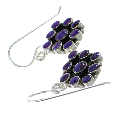 Southwestern Sterling Silver And Magenta Turquoise Hook Dangle Earrings WX67205