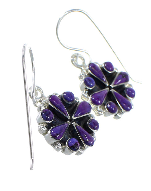 Sterling Silver And Magenta Turquoise Southwest Hook Dangle Earrings WX67207