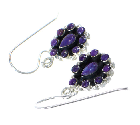 Sterling Silver And Magenta Turquoise Southwestern Hook Dangle Earrings WX67221