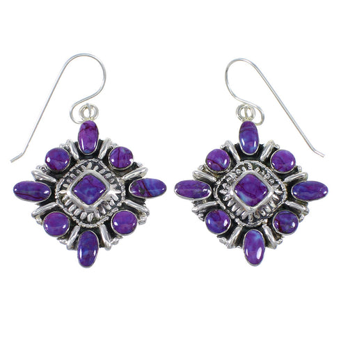 Magenta Turquoise And Silver Southwest Hook Dangle Earrings WX67242