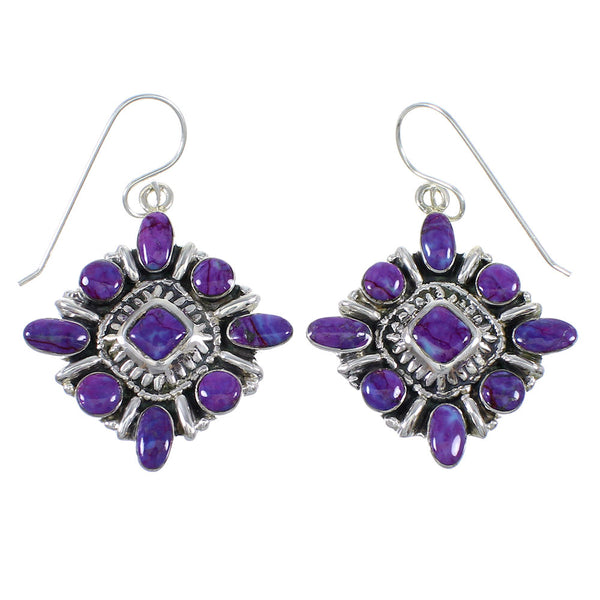 Magenta Turquoise And Silver Southwest Hook Dangle Earrings WX67242