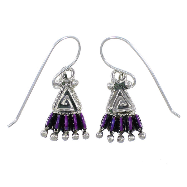 Magenta Turquoise And Silver Water Wave Needlepoint Hook Dangle Earrings WX67244