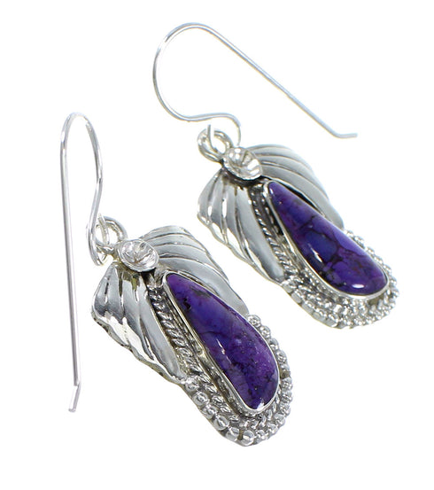 Magenta Turquoise And Silver Flower Southwestern Hook Dangle Earrings WX67269