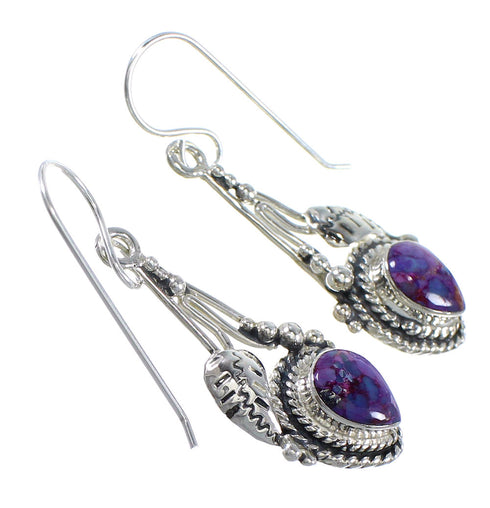 Southwestern Silver And Magenta Turquoise Hook Dangle Earrings WX67282