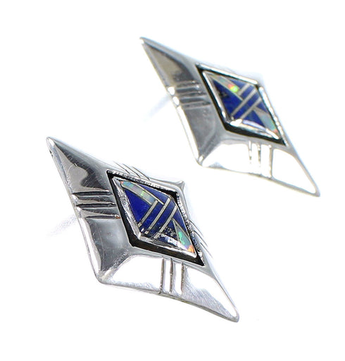 Sterling Silver Opal And Lapis Southwest Post Earrings YX67526
