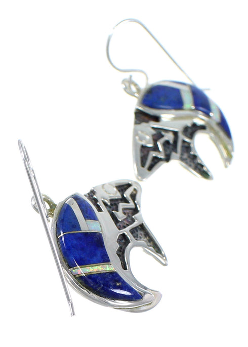 Sterling Silver Opal And Lapis Bear Arrow Hook Dangle Earrings YX67563