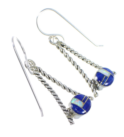 Genuine Sterling Silver Opal And Lapis Inlay Hook Dangle Earrings YX67567