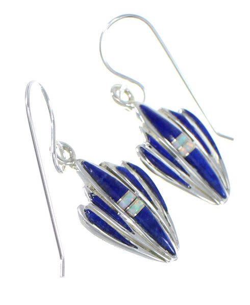Authentic Sterling Silver Opal And Lapis Inlay Hook Dangle Earrings YX67570