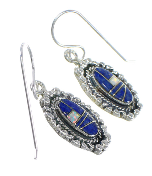 Genuine Sterling Silver Lapis And Opal Hook Dangle Earrings YX67590