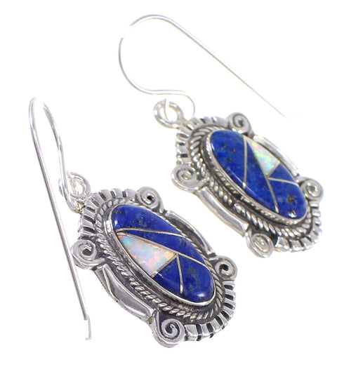 Sterling Silver Lapis And Opal Inlay Hook Dangle Earrings YX67591