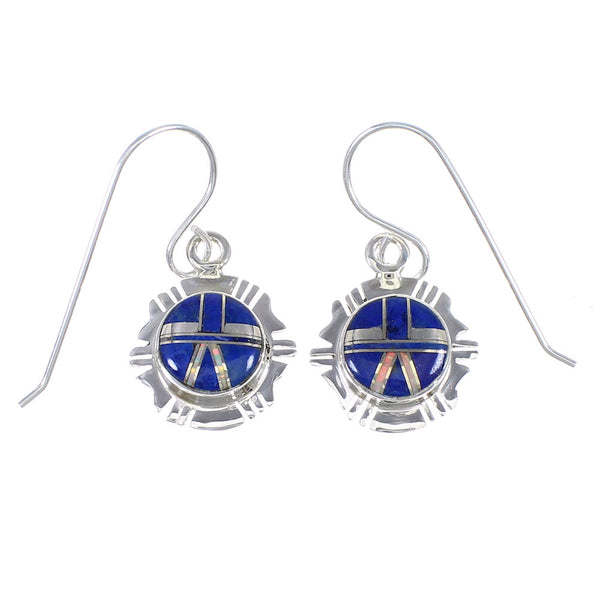 Genuine Sterling Silver Lapis And Opal Southwest Hook Dangle Earrings YX67610