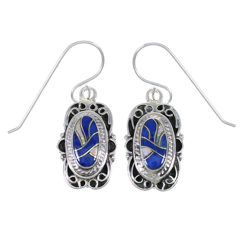 Genuine Sterling Silver Lapis And Opal Southwestern Hook Dangle Earrings YX67617