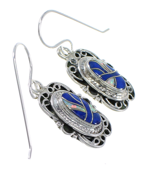 Genuine Sterling Silver Lapis And Opal Southwestern Hook Dangle Earrings YX67617