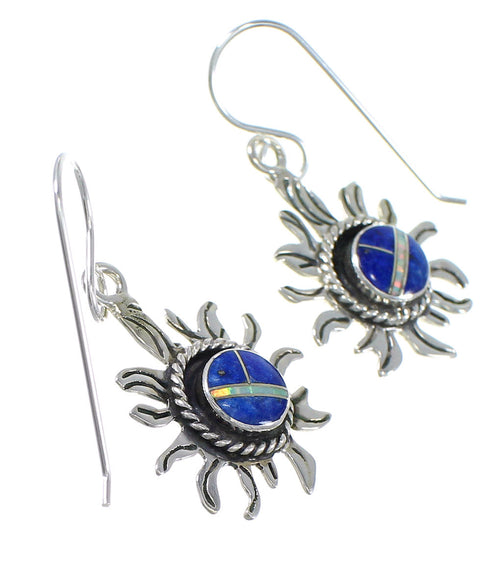 Authentic Sterling Silver Lapis And Opal Sun Hook Dangle Earrings YX67623