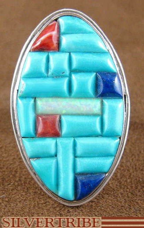 Turquoise Lapis Multicolor Sterling Silver Ring Size 4-3/4 HS23765