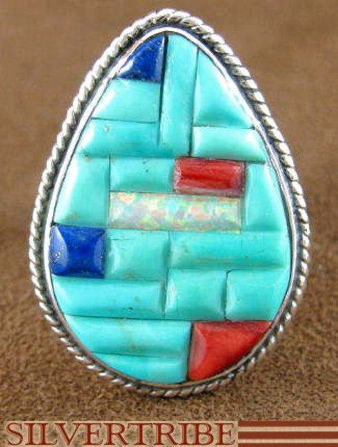 Lapis Turquoise Multicolor Sterling Silver Ring Size 6-3/4 HS23790