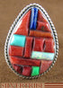 Silver Jewelry Red Oyster Shell Multicolor Ring Size 7-3/4 HS23799