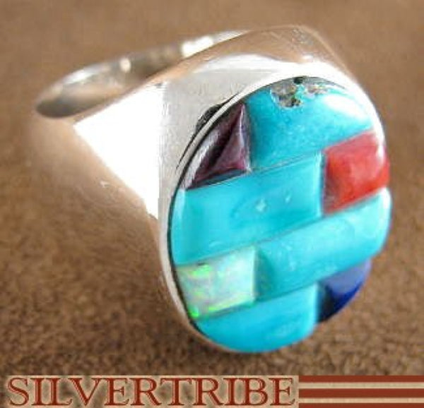 Sterling Silver Turquoise Multicolor Jewelry Ring Size 8-3/4 JS25837