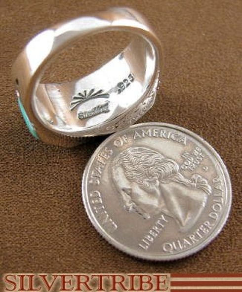 Turquoise Multicolor Inlay And Sterling Silver Ring Size 8-3/4 JS26071