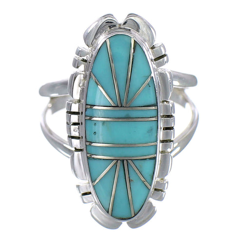 Authentic Sterling Silver Turquoise Inlay Ring Size 6-1/2 RX94188