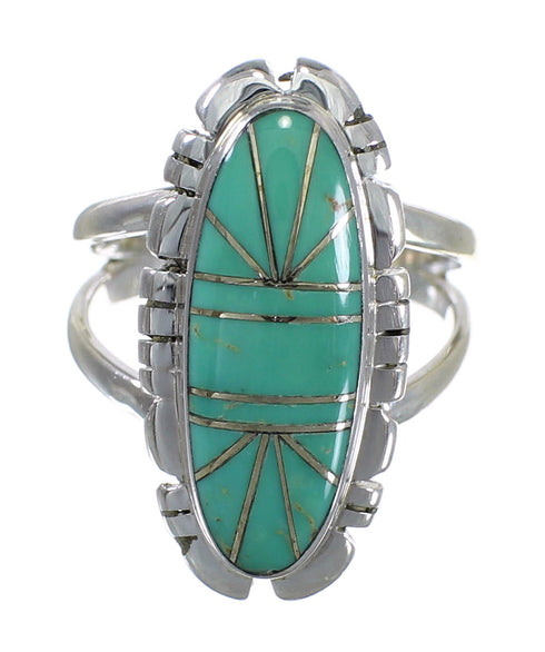 Turquoise Inlay Southwestern Authentic Sterling Silver Ring Size 6 AX94282